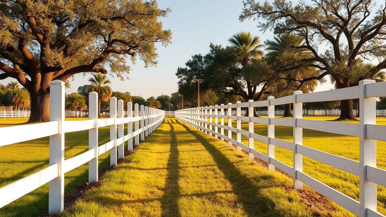 Davie semi-rural lifestyle with white wooden horse-farm fences and oaks.
